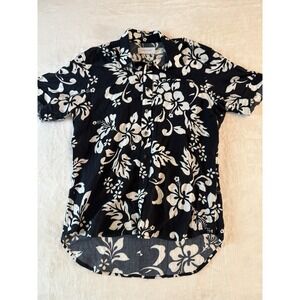 Ovadia & Sons Floral Camp Shirt Black White Button Up Short Sleeve Small